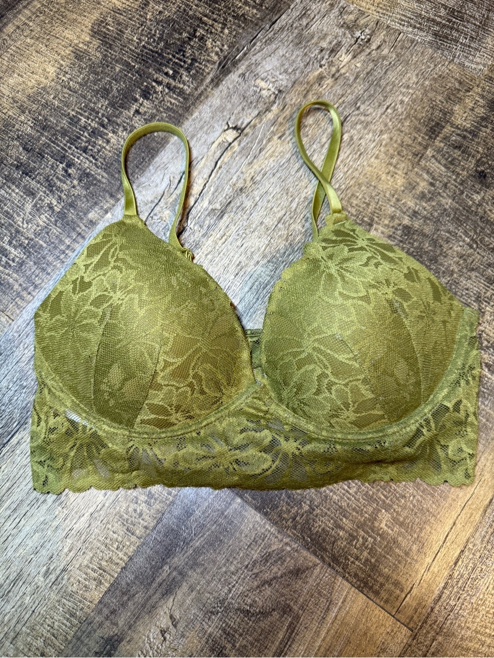 PINK Victoria's Secret Olive Lace Longline T-Shirt Bra